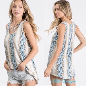 Crisscross snake skin top